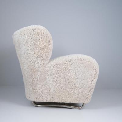 M rta Blomstedt M rta Blomstedt Original Aulanko Lounge Chair In Sheepskin Steel Legs 1939
