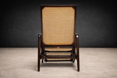 M veis Gerdau Reclining Sun Chaise Lounge in Hardwood Caning by Walter Gerdau 1940s