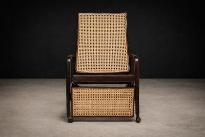 M veis Gerdau Reclining Sun Chaise Lounge in Hardwood Caning by Walter Gerdau 1940s
