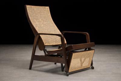 M veis Gerdau Reclining Sun Chaise Lounge in Hardwood Caning by Walter Gerdau 1940s