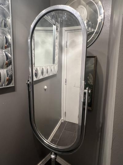 MAGNIFICENT ART DECO MODERNIST CHROME FRAMED SWIVELING DRESSING MIRROR