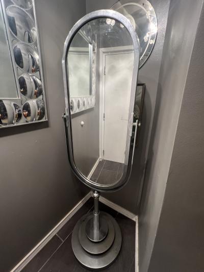 MAGNIFICENT ART DECO MODERNIST CHROME FRAMED SWIVELING DRESSING MIRROR