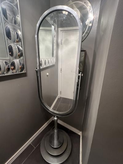 MAGNIFICENT ART DECO MODERNIST CHROME FRAMED SWIVELING DRESSING MIRROR