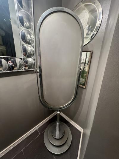 MAGNIFICENT ART DECO MODERNIST CHROME FRAMED SWIVELING DRESSING MIRROR