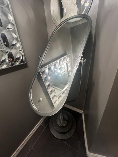 MAGNIFICENT ART DECO MODERNIST CHROME FRAMED SWIVELING DRESSING MIRROR