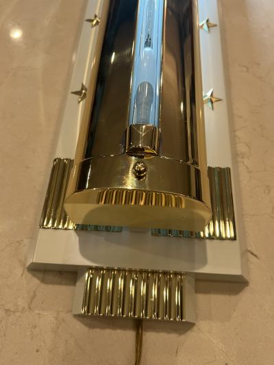 MAGNIFICIENT ART DECO BRASS AND GLASS SCONCES WITH STAR ACCENTS