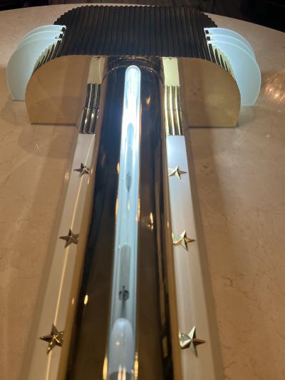 MAGNIFICIENT ART DECO BRASS AND GLASS SCONCES WITH STAR ACCENTS