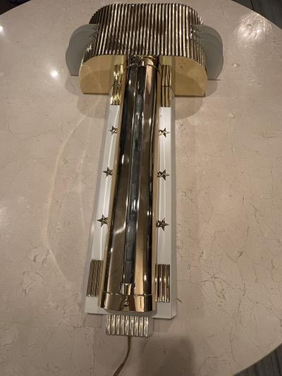 MAGNIFICIENT ART DECO BRASS AND GLASS SCONCES WITH STAR ACCENTS