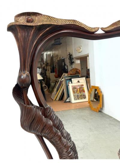 MAGNIFICIENT ART NOUVEAU MAHOGANY GILT LEAF WITH VINES FORM MIRROR