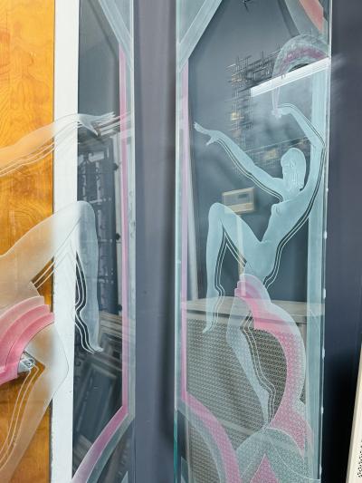 MAGNIFICIENT LARGE SCALE ART DECO REVIVAL CARVED GLASS PANELS