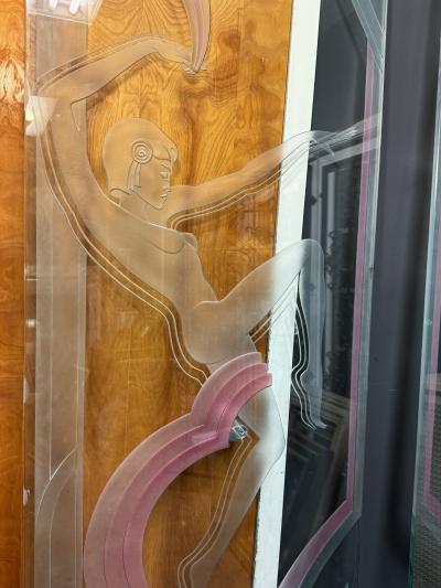 MAGNIFICIENT LARGE SCALE ART DECO REVIVAL CARVED GLASS PANELS