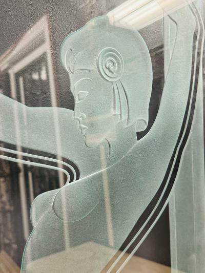 MAGNIFICIENT LARGE SCALE ART DECO REVIVAL CARVED GLASS PANELS