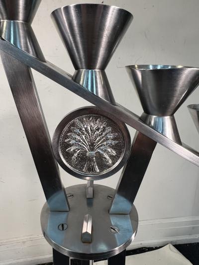 MAGNIFICIENT MODERNIST NICKELED BRONZE CHURCH FLOOR CANDELABRA