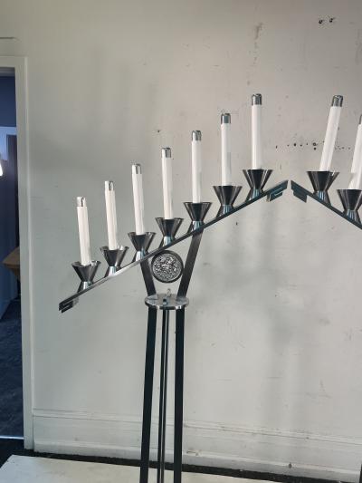 MAGNIFICIENT MODERNIST NICKELED BRONZE CHURCH FLOOR CANDELABRA