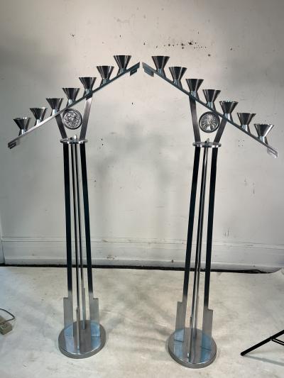 MAGNIFICIENT MODERNIST NICKELED BRONZE CHURCH FLOOR CANDELABRA
