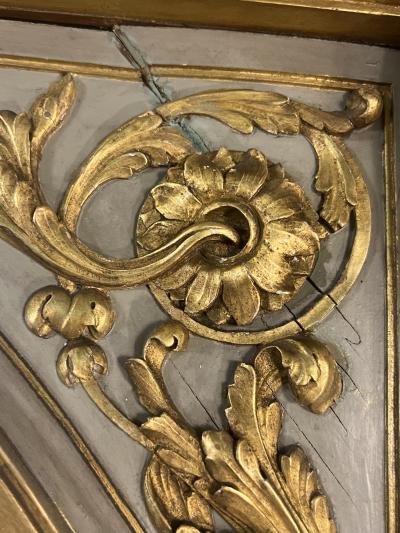 MAGNIFICIENT MONUMENTAL CARVED GILT CREAM TRUMEAU MIRROR WITH OVAL PAINTING