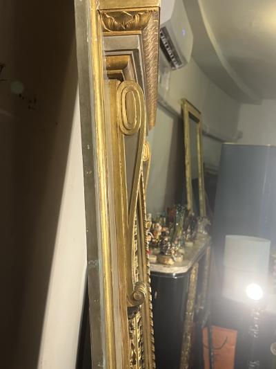 MAGNIFICIENT MONUMENTAL CARVED GILT CREAM TRUMEAU MIRROR WITH OVAL PAINTING