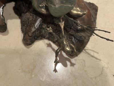 MALCOLM MORAN MODERNIST BRONZE AND STONES SCULPTURE OF GIRLS DOG CAT AND FROG FROLICKING