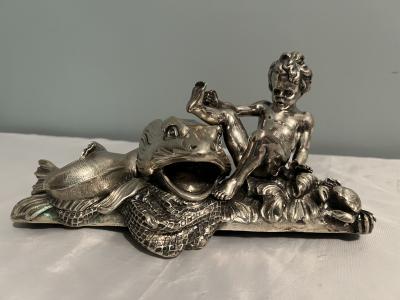 MARCELLO MINOTTO RARE SUPERB NINE PIECE SEA THEMED SILVER PIECE SET ON MIRROR TRAY BY BUCCELLATI