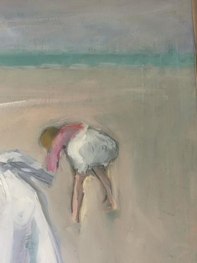 MARGARET PALMER LOVELY BEACHSIDE CHILDREN DIGGING IN SAND PAINTING BY MARGARET PALMER