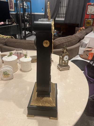 MARTIN PIGNERET FRENCH EMPIRE LYRE CLOCK EBONIZED WOOD AND GILT BRONZE WITH STAR PENDULUM