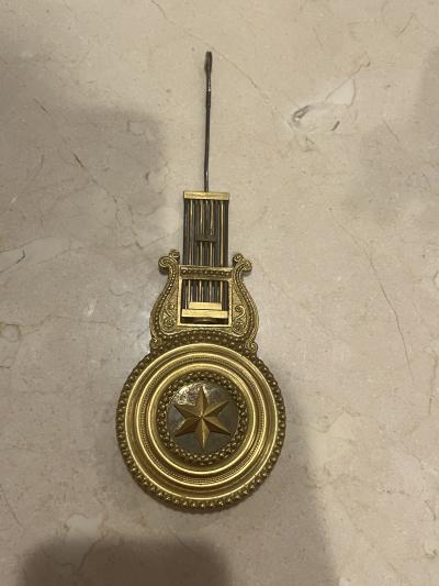 MARTIN PIGNERET FRENCH EMPIRE LYRE CLOCK EBONIZED WOOD AND GILT BRONZE WITH STAR PENDULUM