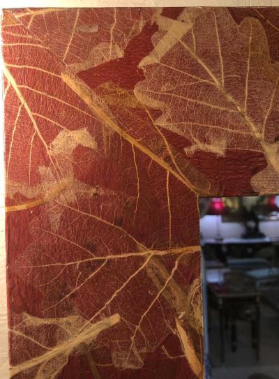 MCM Gold Leave Design Decoupage Painted Console Vanity with Matching Mirror