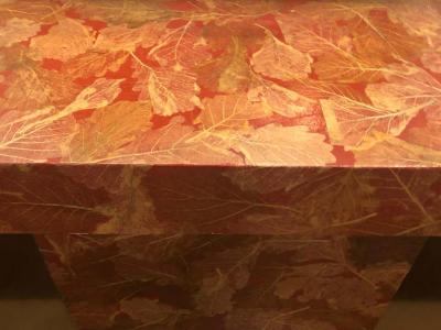 MCM Gold Leave Design Decoupage Painted Console Vanity with Matching Mirror