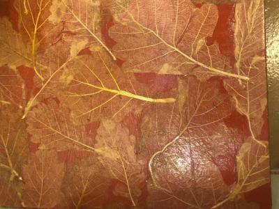 MCM Gold Leave Design Decoupage Painted Console Vanity with Matching Mirror