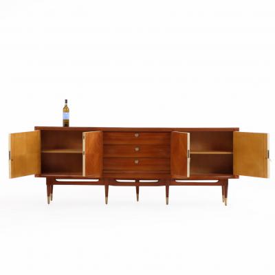 MCM Mahogany Sideboard with Argent Parchment Covered Doors C 1950