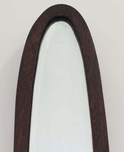 MCM Narrow Oval Walnut Frame Wall Mirror with Beveled Glass 1960 Italy