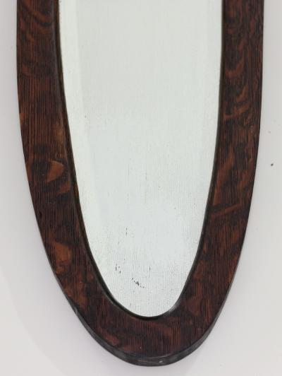MCM Narrow Oval Walnut Frame Wall Mirror with Beveled Glass 1960 Italy