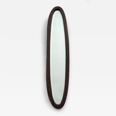 MCM Narrow Oval Walnut Frame Wall Mirror with Beveled Glass 1960 Italy