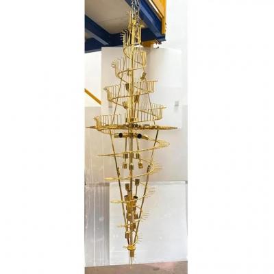 MCM Oversized Chandelier Quadriedro Design in Fum and Gold Twister