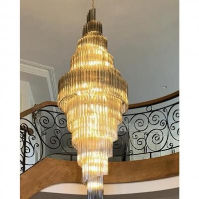 MCM Oversized Chandelier Quadriedro Design in Fum and Gold Twister