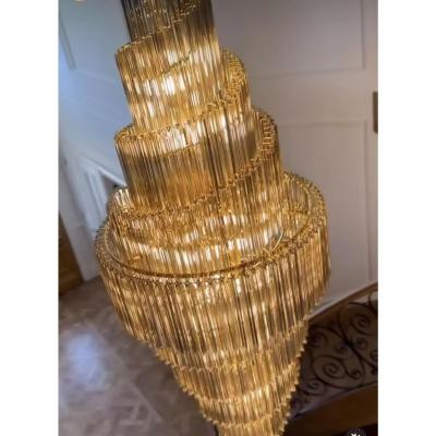 MCM Oversized Chandelier Quadriedro Design in Fum and Gold Twister