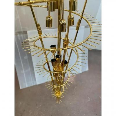 MCM Oversized Chandelier Quadriedro Design in Fum and Gold Twister