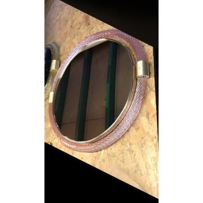 MCM Round Torchon Torciglione Murano Glass Mirror in Barovier Style