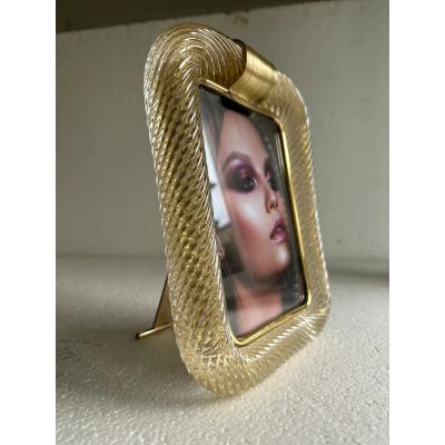 MCM Style Gold Torchon Murano Glass Picture Frame and Brass in Barovier Style
