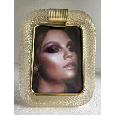MCM Style Gold Torchon Murano Glass Picture Frame and Brass in Barovier Style