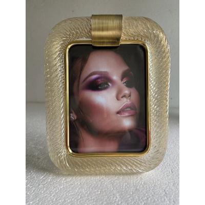 MCM Style Gold Torchon Murano Glass Picture Frame and Brass in Barovier Style