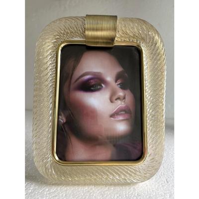 MCM Style Gold Torchon Murano Glass Small Photo Picture Frame and Brass