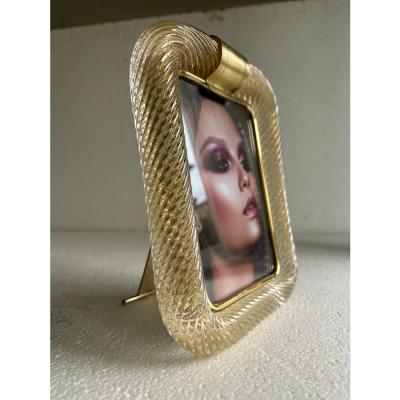 MCM Style Gold Torchon Murano Glass Small Photo Picture Frame and Brass