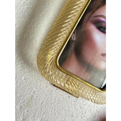 MCM Style Gold Torchon Murano Glass Small Photo Picture Frame and Brass