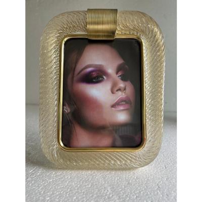 MCM Style Gold Torchon Murano Glass Small Photo Picture Frame and Brass
