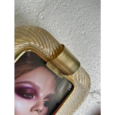 MCM Style Gold Torchon Murano Glass Small Photo Picture Frame and Brass
