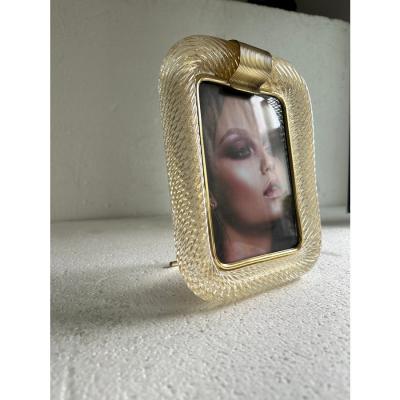 MCM Style Gold Torchon Murano Glass Small Photo Picture Frame and Brass
