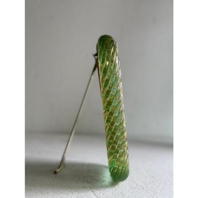 MCM Style Green Torchon Murano Small Glass Picture Frame and Brass