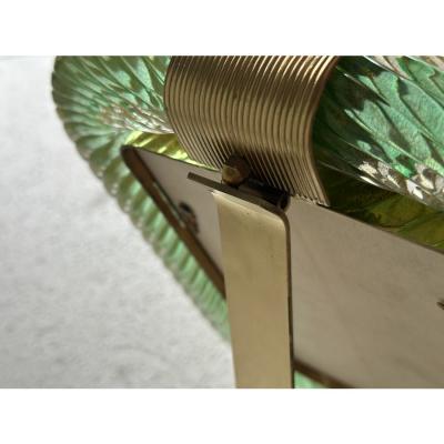 MCM Style Green Torchon Murano Small Glass Picture Frame and Brass