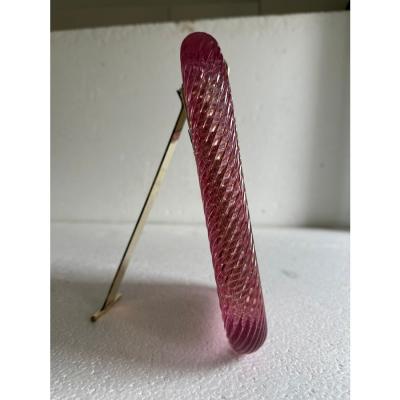 MCM Style Pink Torchon Murano Glass Small Picture Frame and Brass